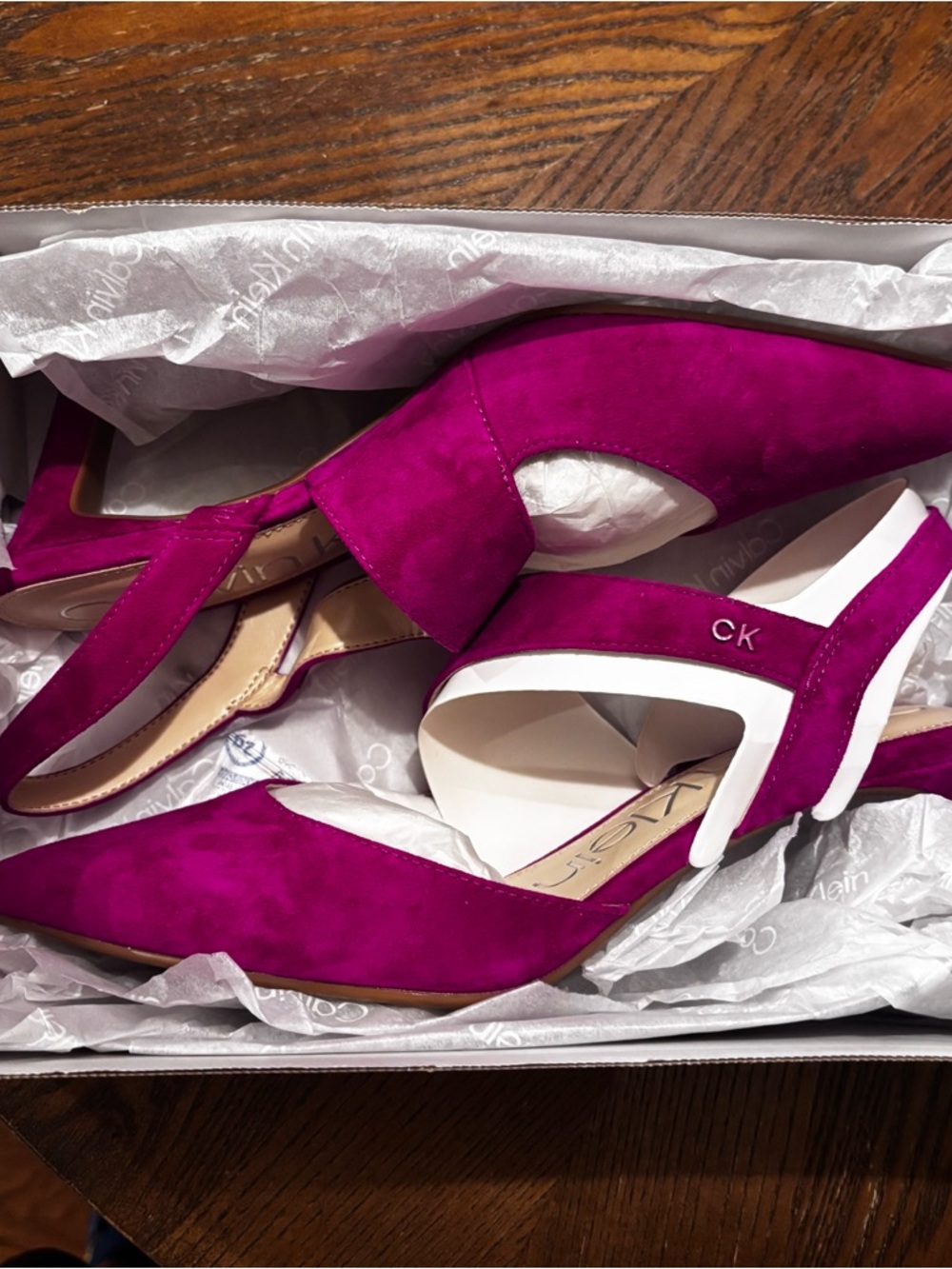 Calvin Klein Larin Slingback Heels Medium Pink 660 Suede Pointed Toe Size 9M - Picture 8 of 8